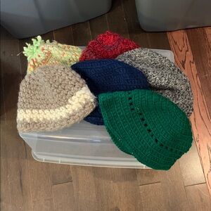 LOT 6 Hat Handmade Wool Knit Art to Wear Chunky Thick Warm Winter Granny Grandma